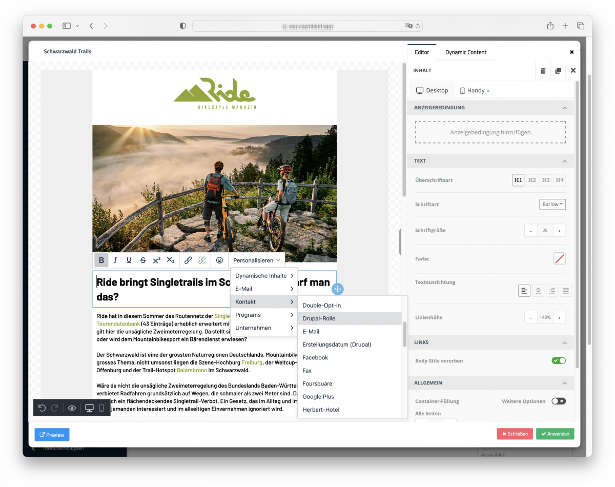 E-Mail Editor von Caymland M4 Hyperpersonalisierung mit Daten externer Systeme