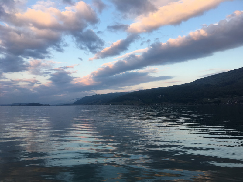 Morgenstimmung am Bielersee mit Aussicht auf St. Petersinsel